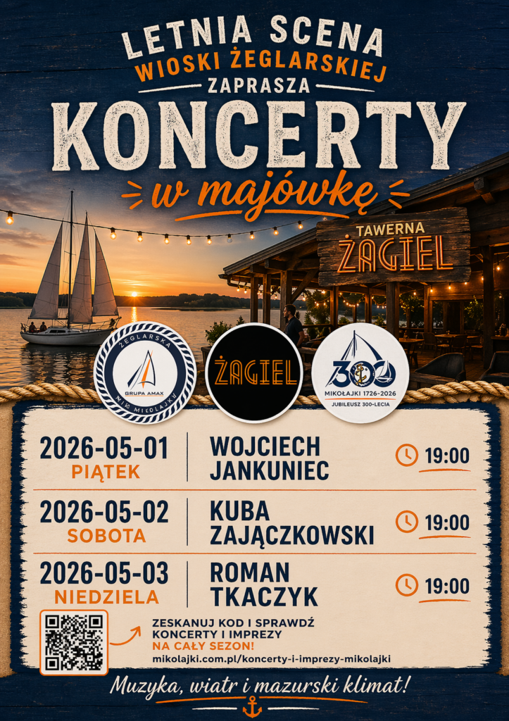 🎵 Letnia Scena Wioski Żeglarskiej – Koncerty w Majówkę | Tawerna Żagiel